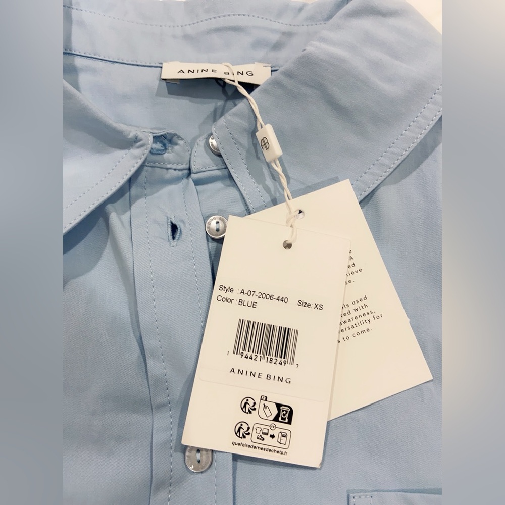 NWT Anine Bing Mika Light Blue Cotton Long-Sleeve Shirt - Picture 13 of 15